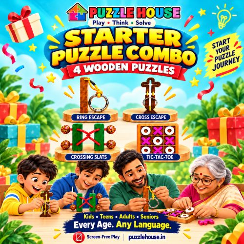 Puzzle House Starter Combo – 4 Wooden Puzzles & Games